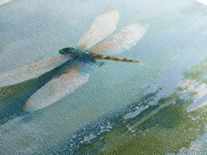 Delicate Dragonfly Above a Pond Surface Framed Canvas Print, Bathroom Art, Poster, Bathroom Decor, Fine Art, Spa, Digital Print, BAT-1x1-96