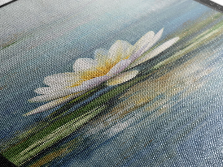 Lotus Flower Floating on Calm Water Framed Canvas Print, Bathroom Art, Printable Wall Art, Bathroom Decor, Oil Painting, Spa, BAT-1x3-80