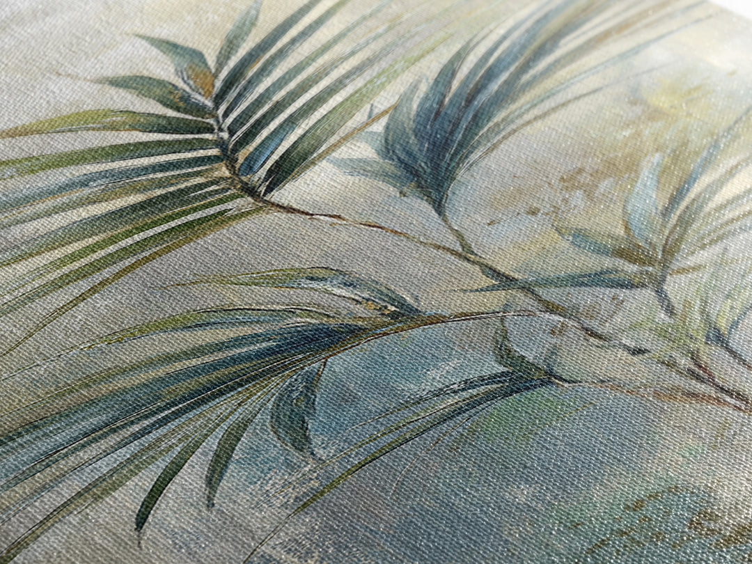 Simple Palm Frond on Off White Linen Framed Canvas Print, Bathroom Art, Bathroom Decor, Abstract Art, Spa, Modern Wall Art, BAT-1x3-83