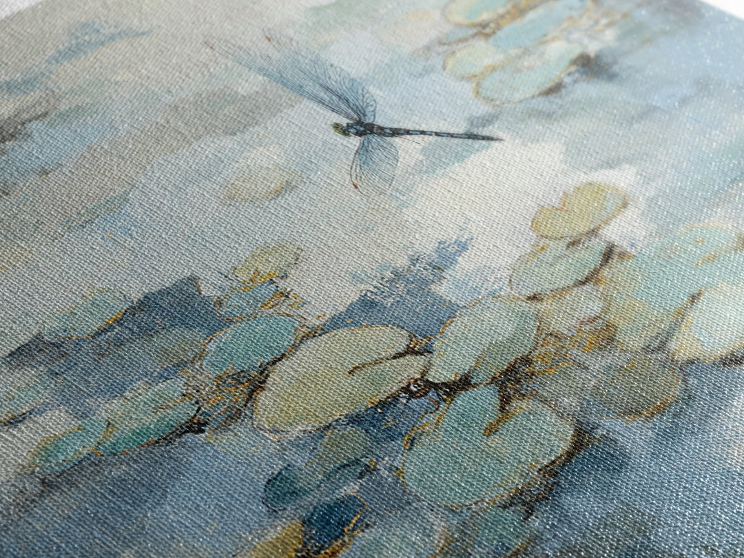 Delicate Dragonfly Above a Pond Surface Framed Canvas Print, Bathroom Art, Fine Art Print, Bathroom Decor, Fine Art, Spa, BAT-2x1-20
