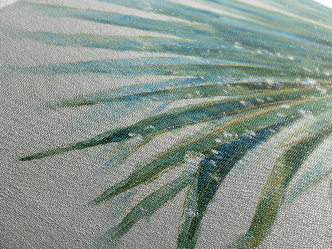 Simple Palm Frond on Off White Linen Framed Canvas Print, Bathroom Art, Poster, Bathroom Decor, Fine Art, Spa, Digital Print, BAT-2x1-43