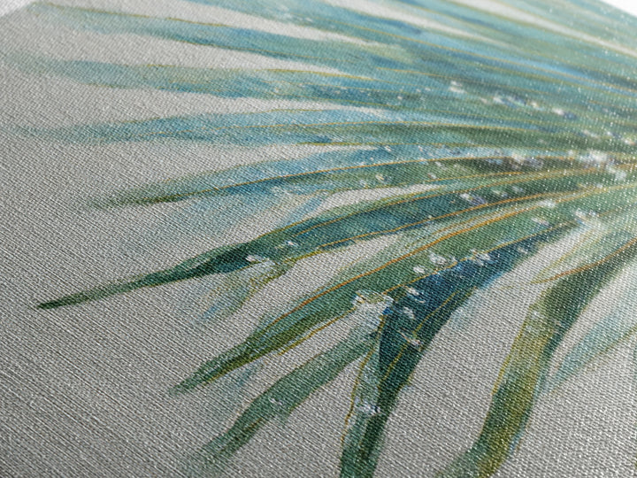 Simple Palm Frond on Off White Linen Framed Canvas Print, Bathroom Art, Poster, Bathroom Decor, Fine Art, Spa, Digital Print, BAT-2x1-43