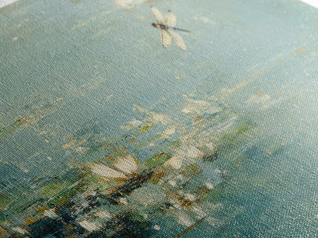 Delicate Dragonfly Above a Pond Surface Canvas Print, Bathroom Art, Room Decor, Bathroom Decor, Spa, Custom Pet Portrait, BAT-2x1-44