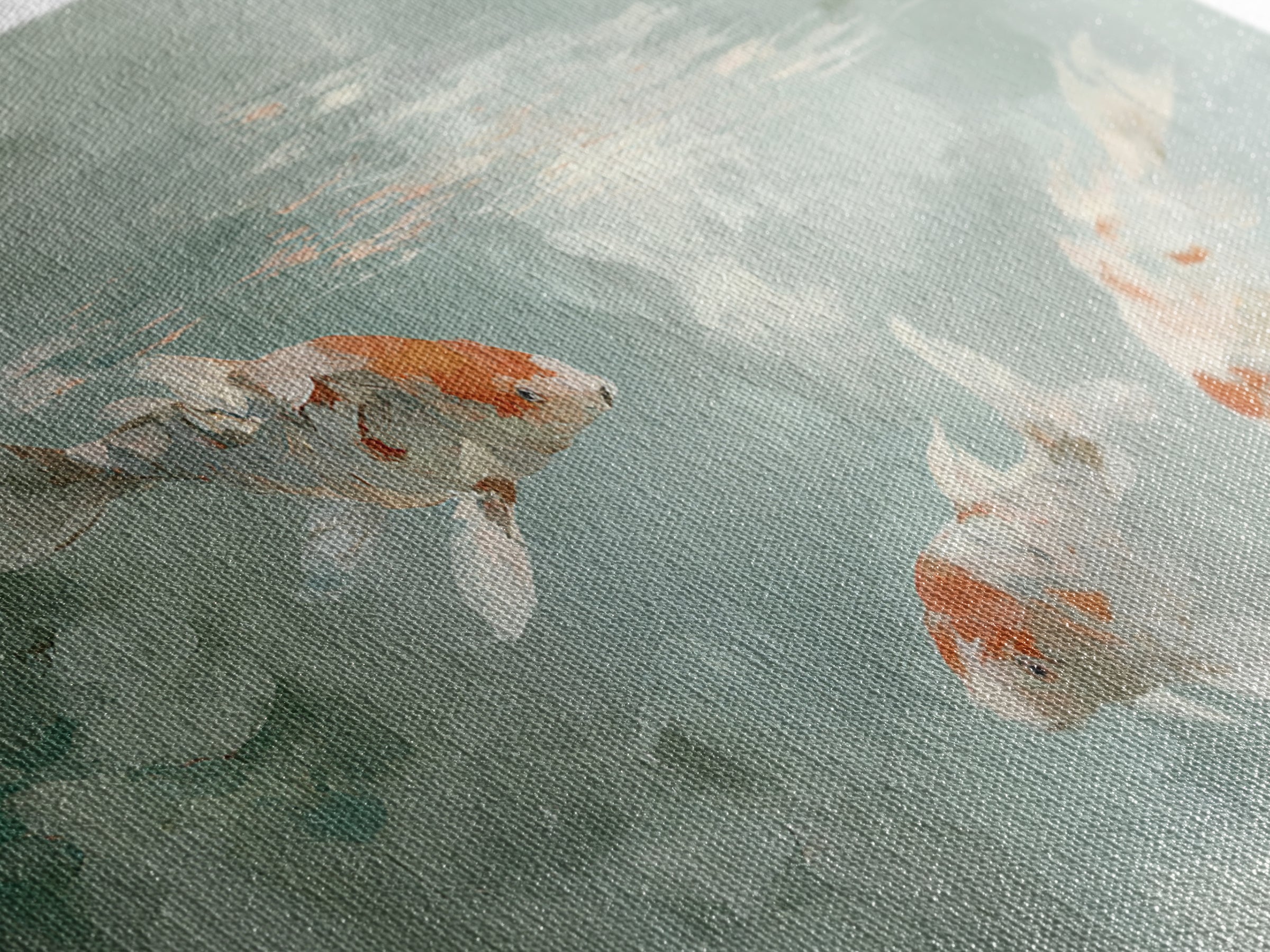 Minimal Koi Fish Swimming Through Clear Water Canvas Print, Bathroom Art, Digital Art, Bathroom Decor, Fine Art, Spa, BAT-2x1-52