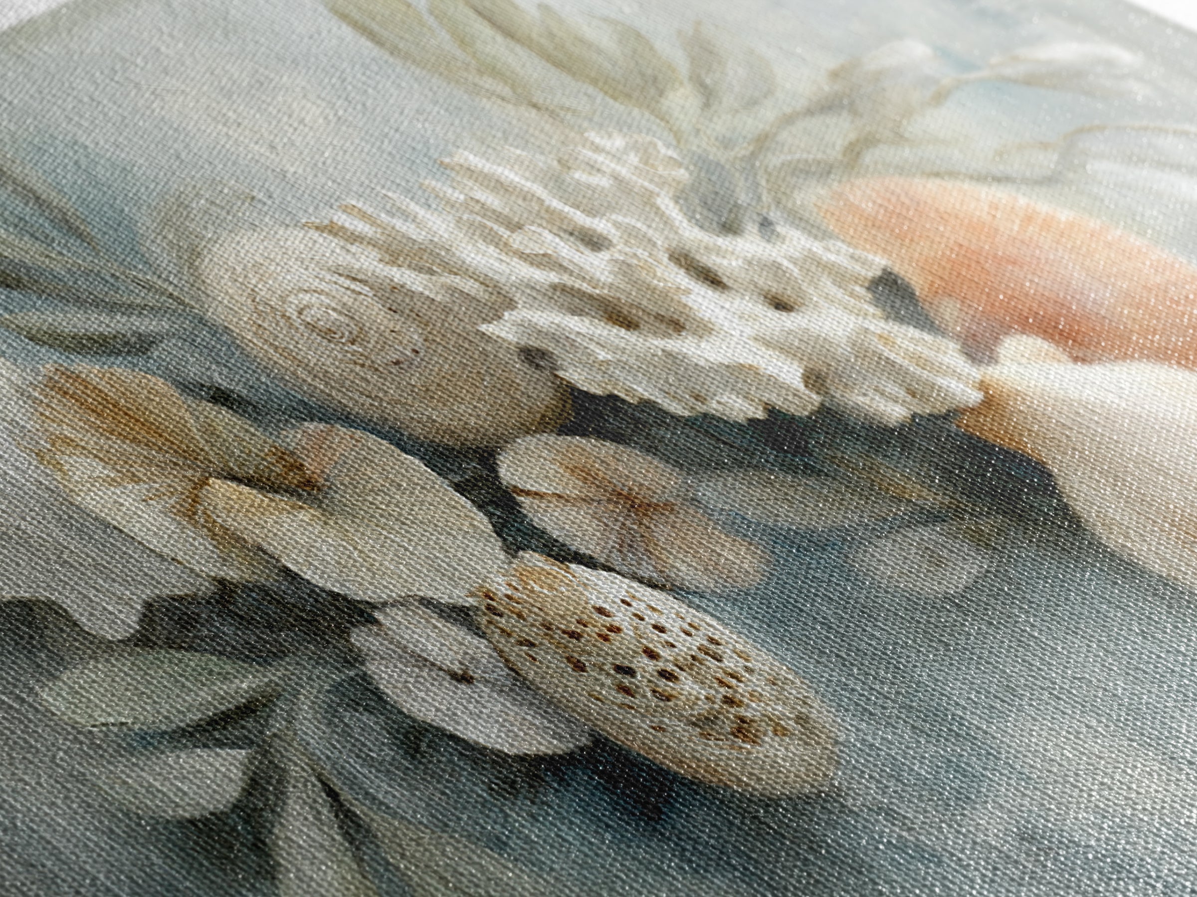 Coral and Shell Arrangement Framed Canvas Print, Bathroom Art, Wall Hanging, Bathroom Decor, Fine Art, Spa, Modern Art, BAT-2x1-55