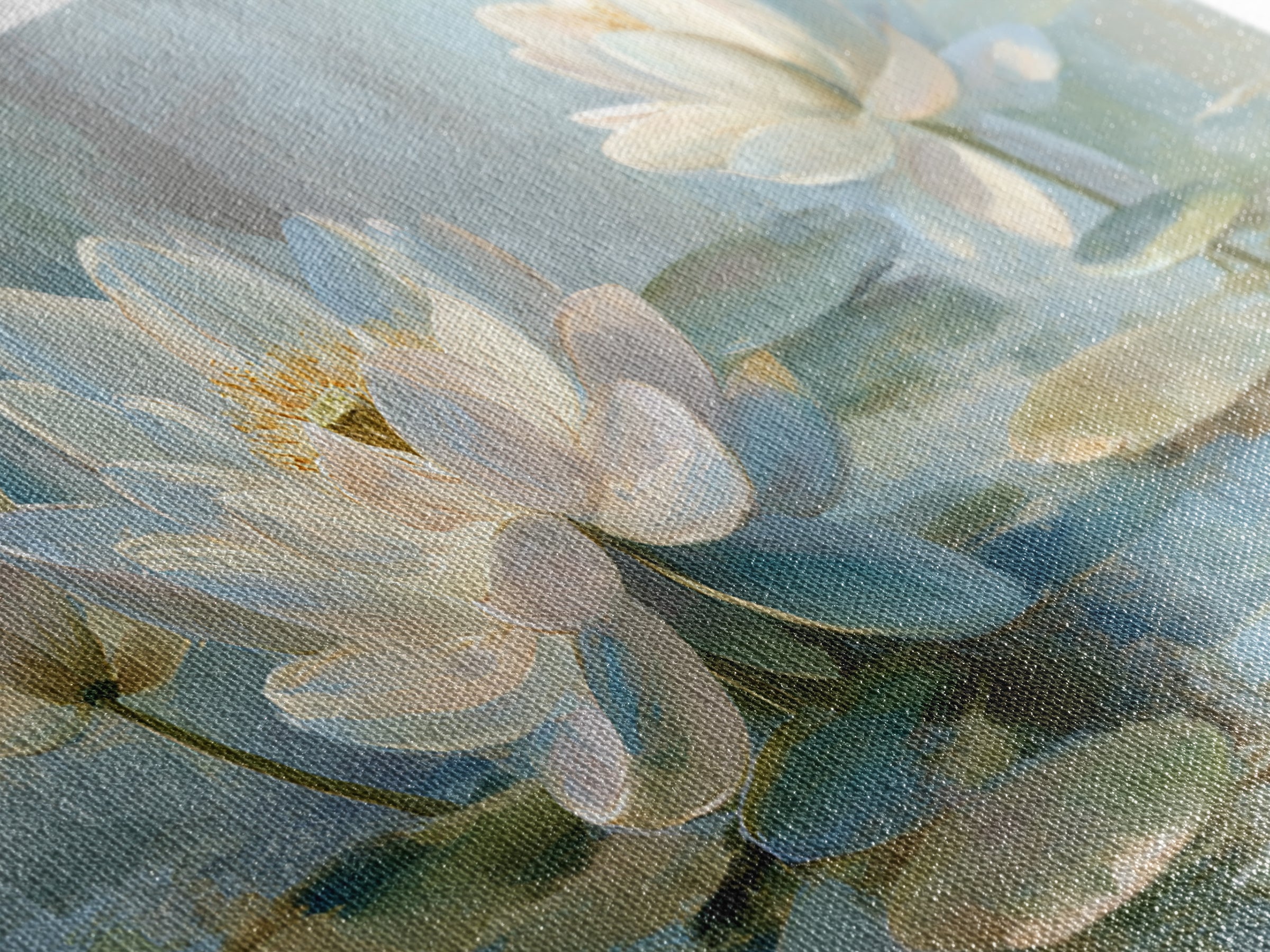 Lotus Flower Floating on Calm Water Canvas Print, Bathroom Art, Digital Wall Art, Bathroom Decor, Oil Painting, Spa, BAT-2x1-64