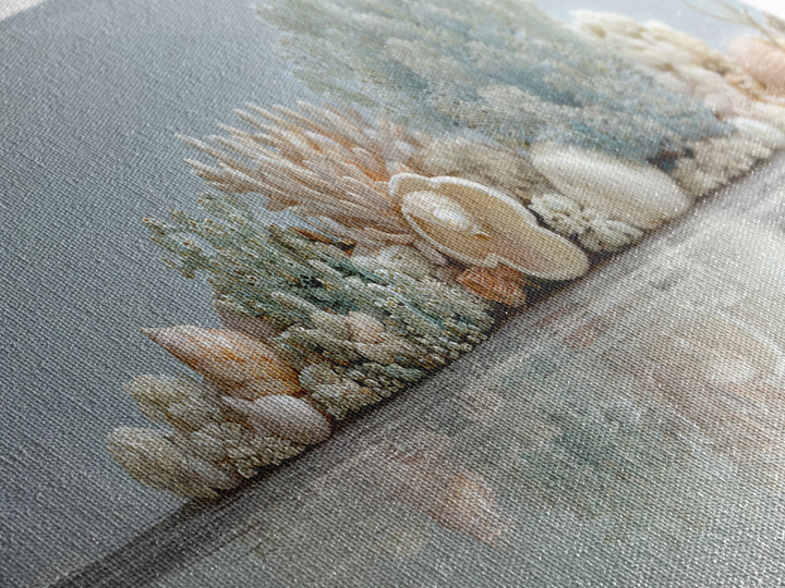 Coral and Shell Arrangement Framed Canvas Print, Bathroom Art, Bathroom Accessories, Bathroom Decor, Spa, Fine Art Print, BAT-2x1-79
