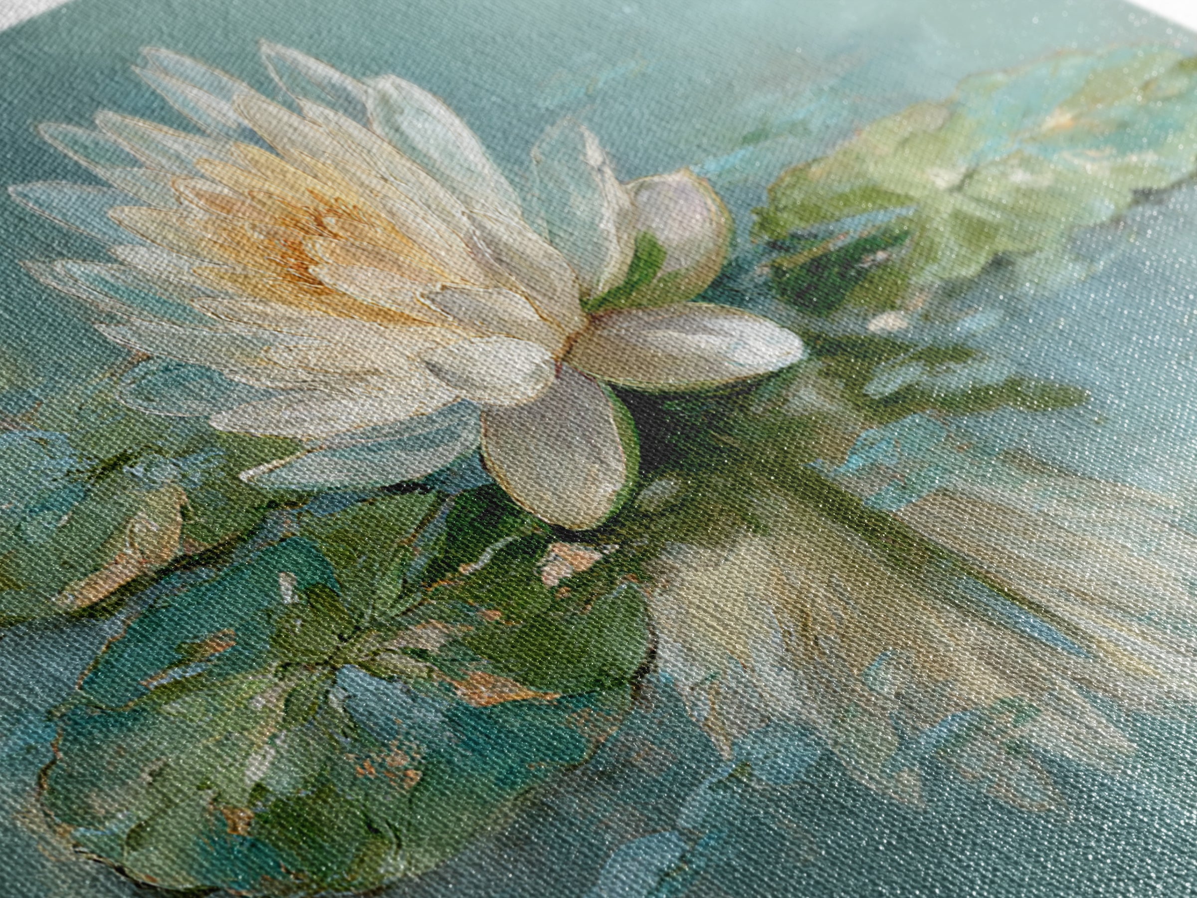 Lotus Flower Floating on Calm Water Framed Canvas Print, Bathroom Art, Framed Wall Art, Bathroom Decor, Watercolor Art, Spa, BAT-2x1-88