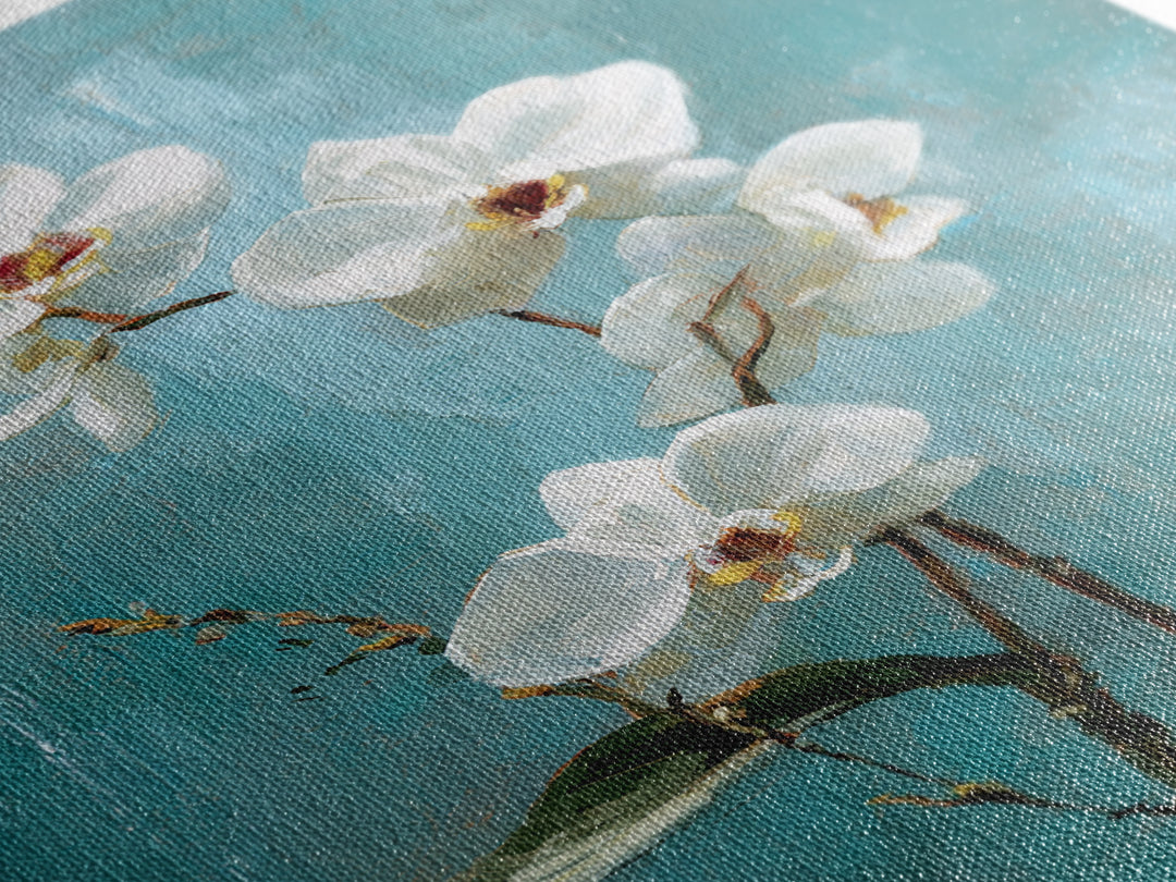 White Orchid on Warm Stone Background Framed Canvas Print, Bathroom Art, Fine Art Print, Bathroom Decor, Oil Painting, Spa, BAT-2x3-12