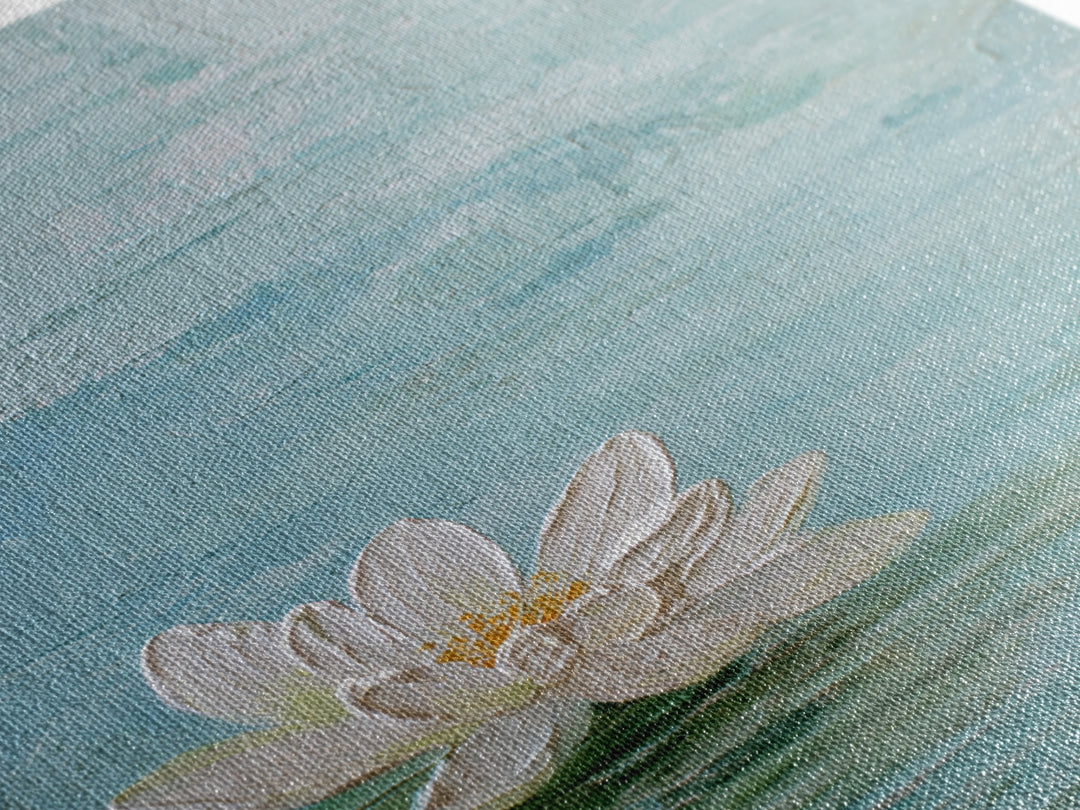 Lotus Flower Floating on Calm Water Framed Canvas Print, Bathroom Art, Printable Wall Art, Bathroom Decor, Oil Painting, Spa, BAT-2x3-28