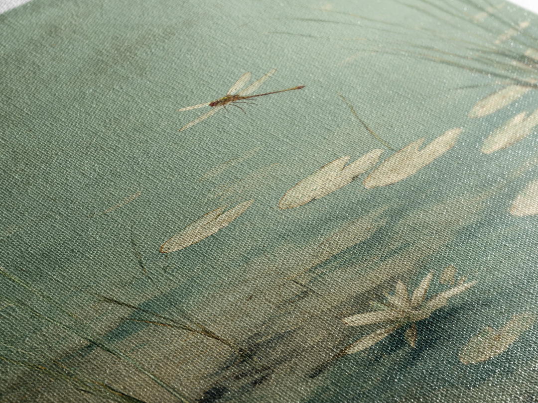 Delicate Dragonfly Above a Pond Surface Canvas Print, Bathroom Art, Bathroom Wall Decor, Bathroom Decor, Fine Art, Spa, BAT-2x3-32