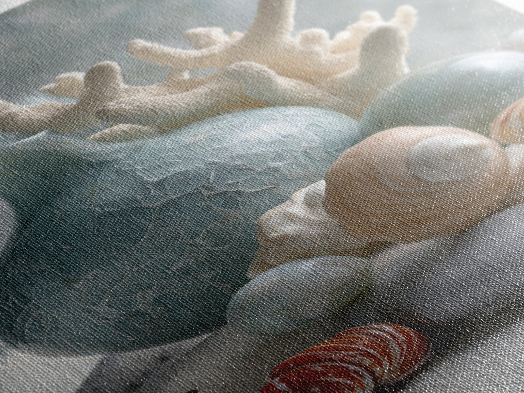 Coral and Shell Arrangement Framed Canvas Print, Bathroom Art, Neutral Decor, Bathroom Decor, Fine Art, Spa, Wall Art, BAT-2x3-43