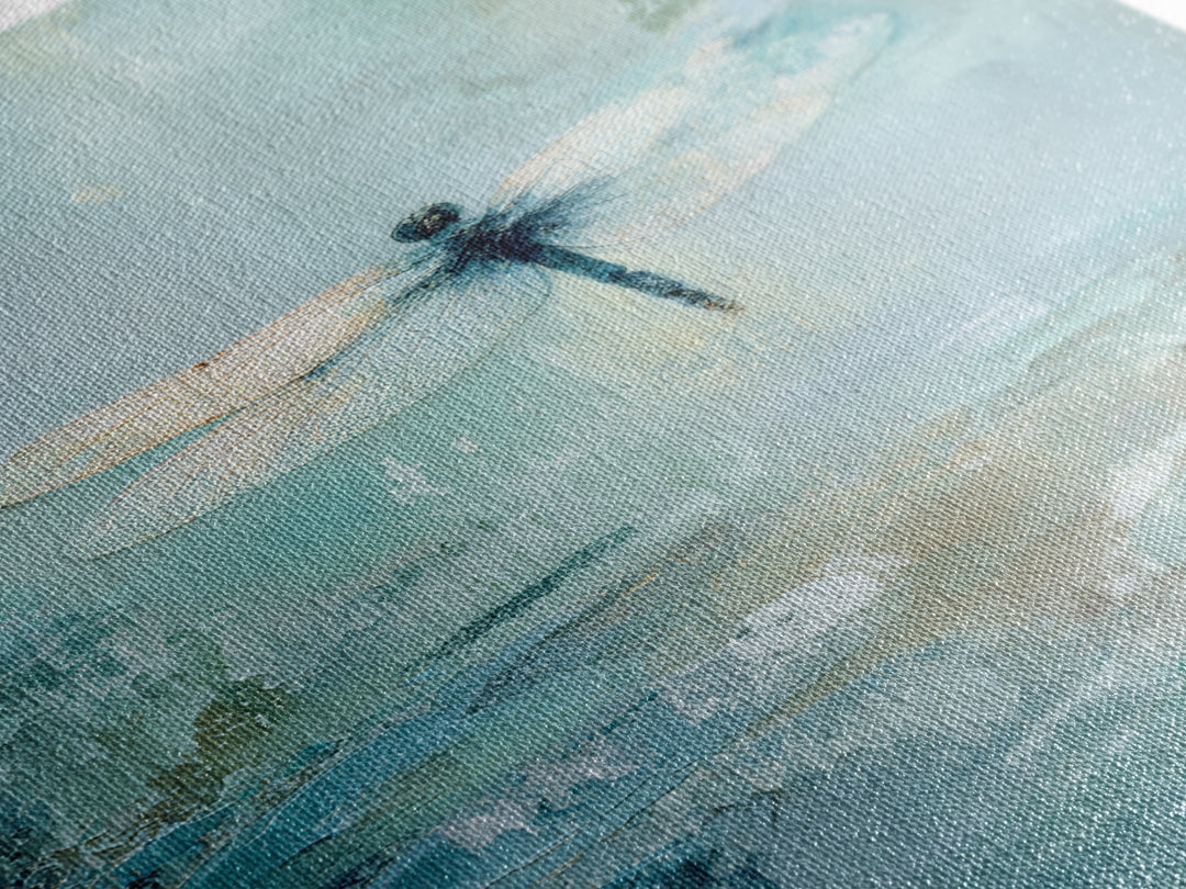 Delicate Dragonfly Above a Pond Surface Framed Canvas Print, Bathroom Art, Modern Art, Bathroom Decor, Fine Art, Spa, BAT-2x3-56
