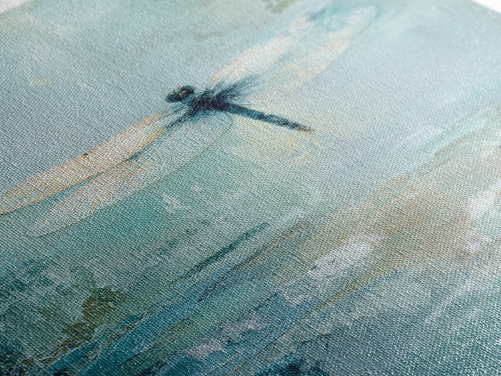 Delicate Dragonfly Above a Pond Surface Framed Canvas Print, Bathroom Art, Modern Art, Bathroom Decor, Fine Art, Spa, BAT-2x3-56