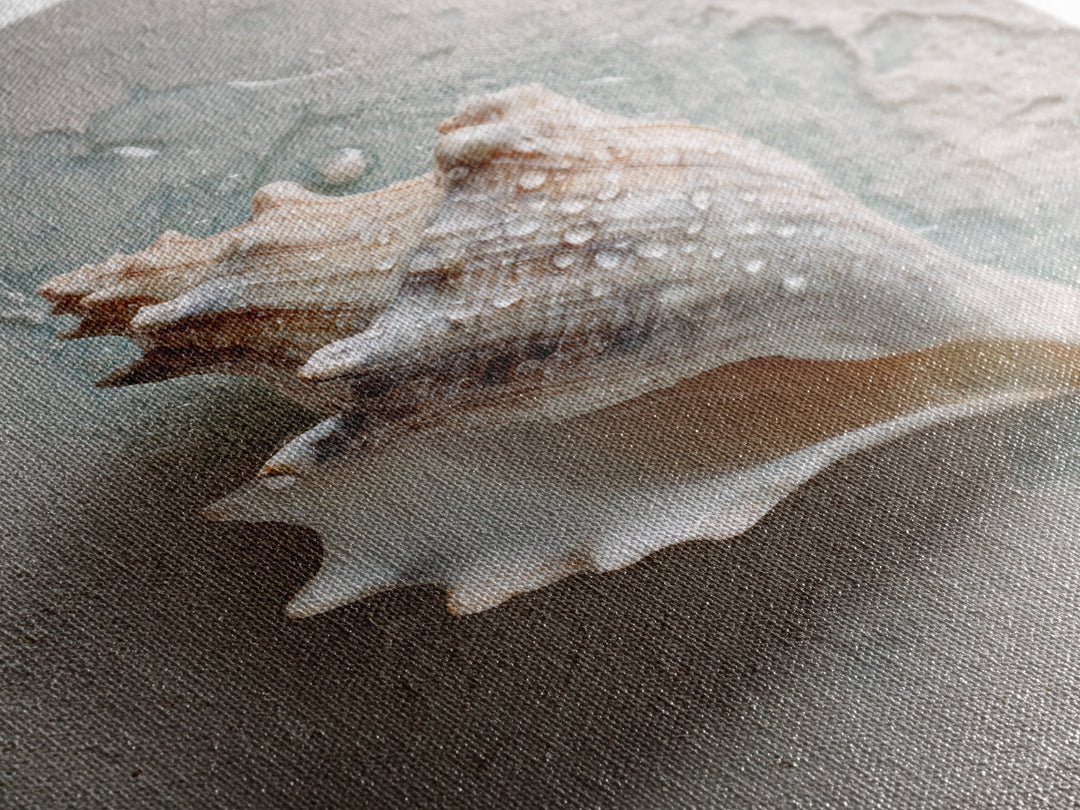 Minimal Seashell Still Life on Pale Sand Framed Canvas Print, Bathroom Art, Boho Decor, Bathroom Decor, Oil Painting, Spa, BAT-2x3-59