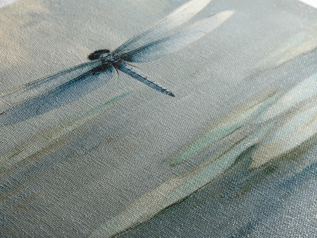 Delicate Dragonfly Above a Pond Surface Framed Canvas Print, Bathroom Art, Framed Wall Art, Bathroom Decor, Oil Painting, Spa, BAT-2x3-8