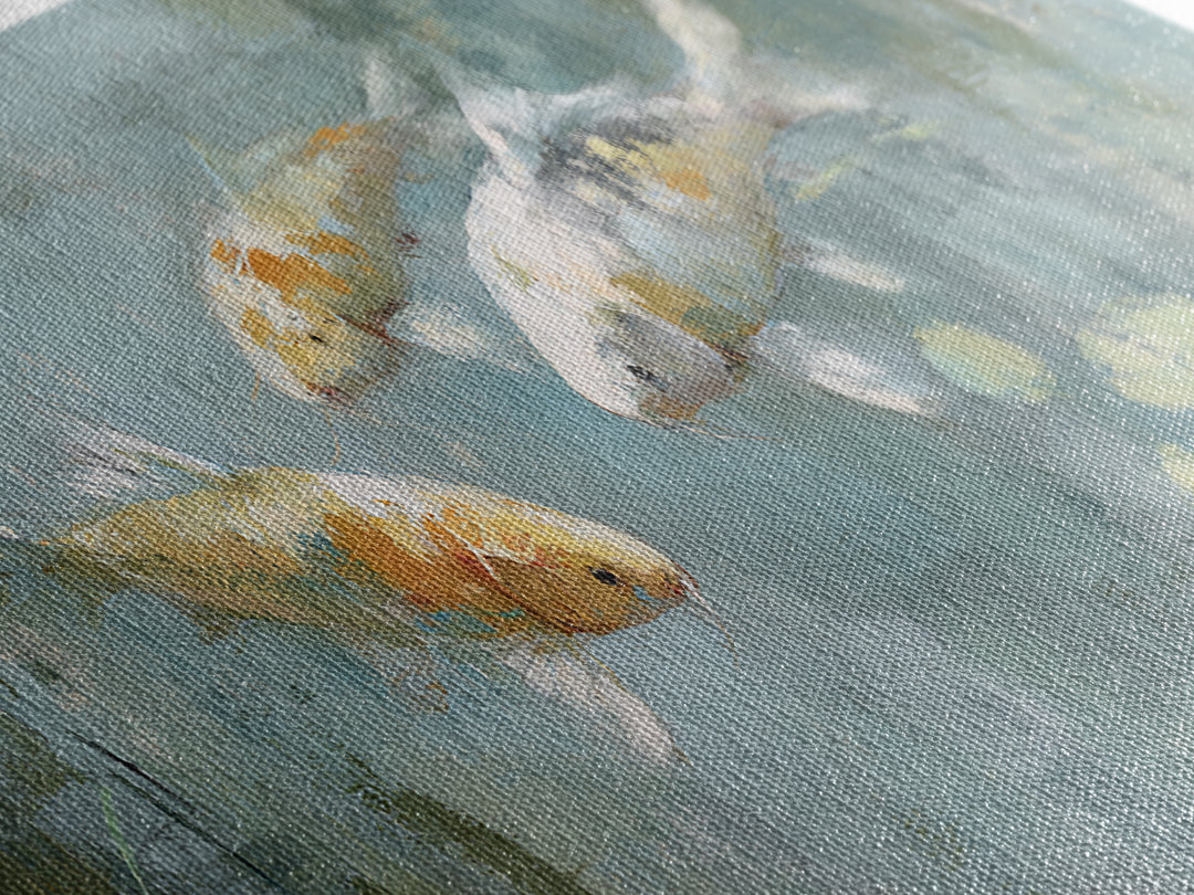 Minimal Koi Fish Swimming Through Clear Water Canvas Print, Bathroom Art, Bathroom Wallpaper, Bathroom Decor, Fine Art, Spa, BAT-3x1-24