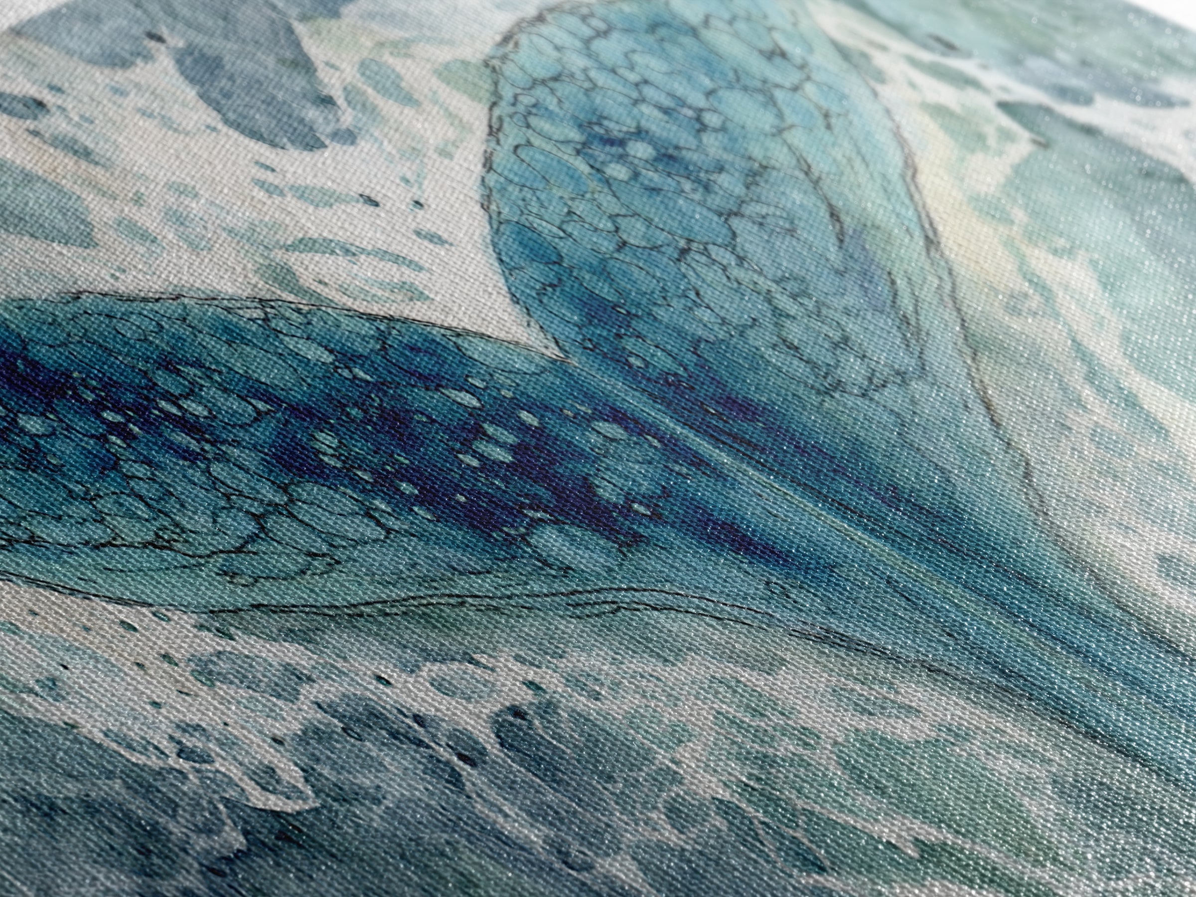 Watercolor Whale Tail Canvas Print, Bathroom Art, Fine Art Print, Bathroom Decor, Fine Art, Spa, Poster, Digital Art, BAT-3x1-31
