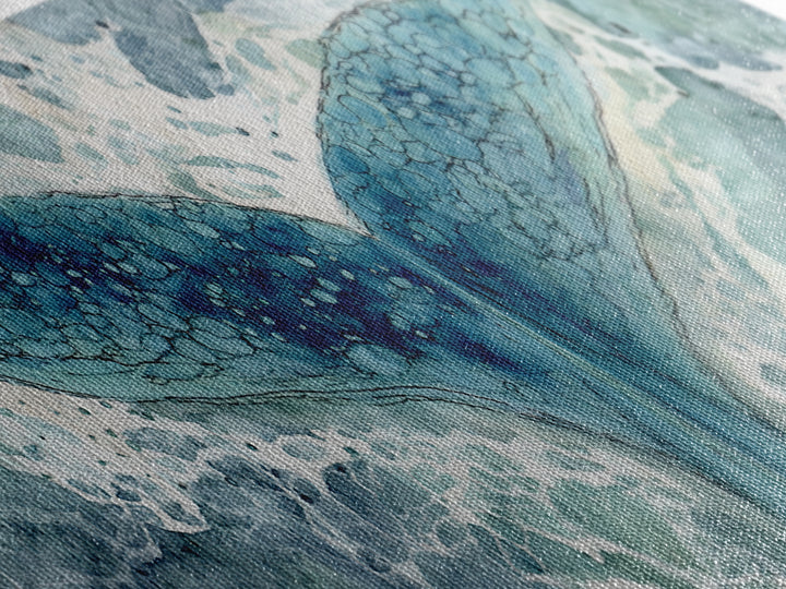 Watercolor Whale Tail Canvas Print, Bathroom Art, Fine Art Print, Bathroom Decor, Fine Art, Spa, Poster, Digital Art, BAT-3x1-31