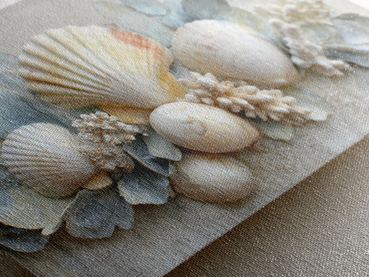 Coral and Shell Arrangement Framed Canvas Print, Bathroom Art, Minimalist Decor, Bathroom Decor, Fine Art, Spa, Wall Hanging, BAT-3x2-15