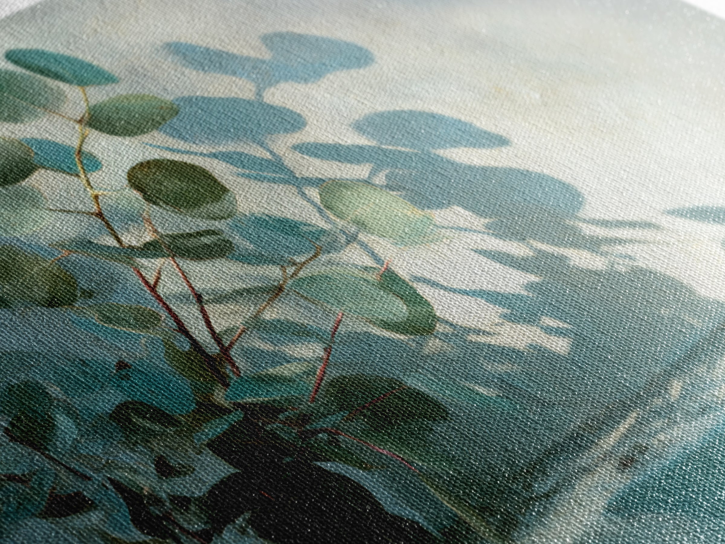 Sunlit Window Plant Shadow on Plaster Canvas Print, Bathroom Art, Digital Art, Bathroom Decor, Oil Painting, Spa, BAT-3x2-22