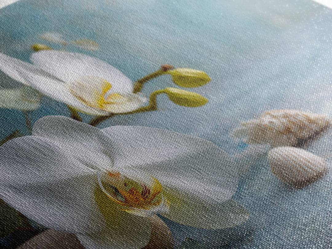 White Orchid on Warm Stone Background Canvas Print, Bathroom Art, Custom Pet Portrait, Bathroom Decor, Fine Art, Spa, BAT-3x2-32