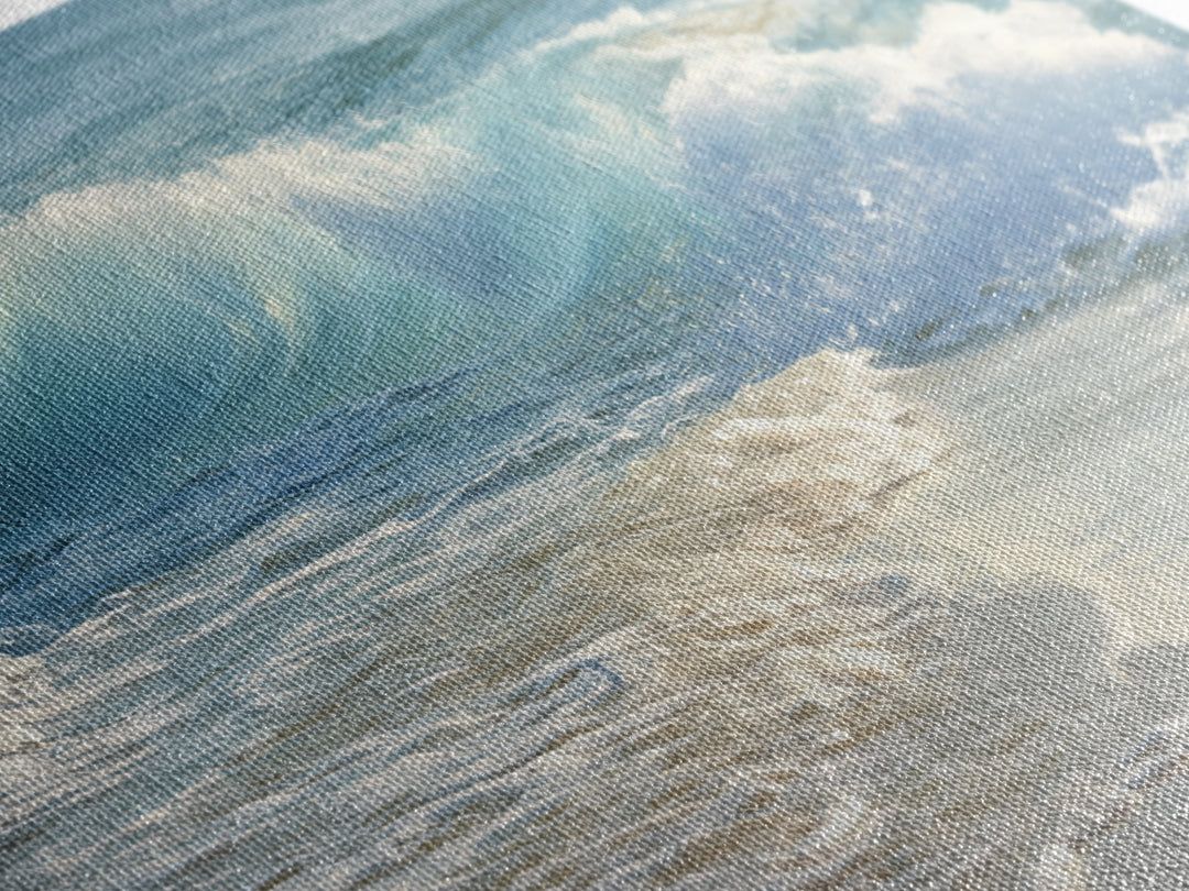 Calming Blue Ocean Wave Study Framed Canvas Print, Bathroom Art, Framed Wall Art, Bathroom Decor, Oil Painting, Spa, BAT-3x2-5