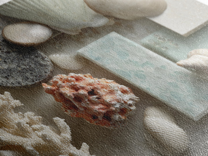 Coral and Shell Arrangement Framed Canvas Print, Bathroom Art, Contemporary Art, Bathroom Decor, Fine Art, Spa, Framed Wall Art, BAT-3x2-63