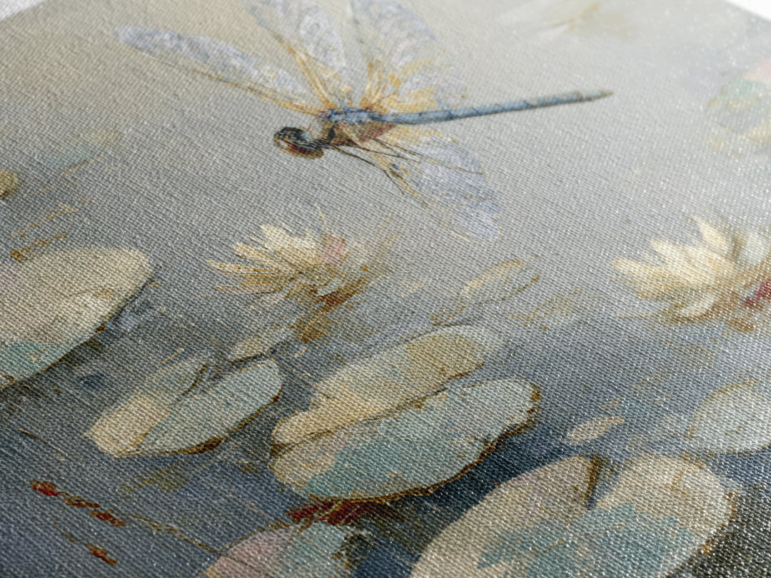 Delicate Dragonfly Above a Pond Surface Canvas Print, Bathroom Art, Unique Wall Art, Bathroom Decor, Spa, Gallery Decor, BAT-3x2-76
