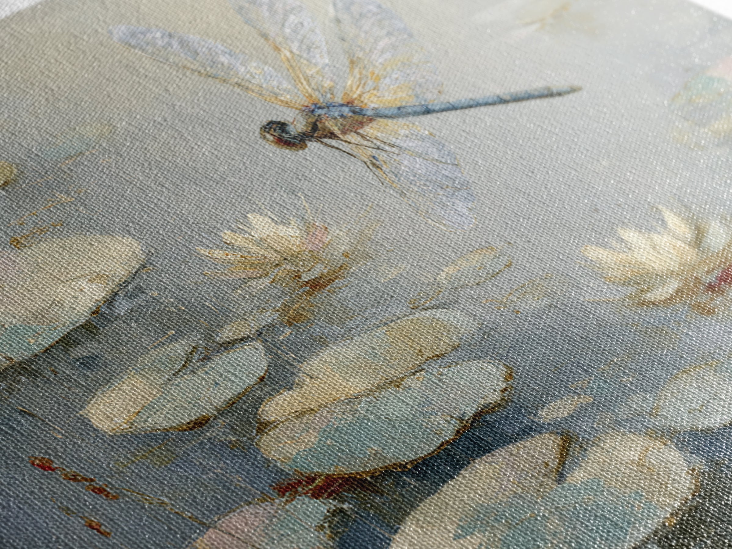 Delicate Dragonfly Above a Pond Surface Canvas Print, Bathroom Art, Unique Wall Art, Bathroom Decor, Spa, Gallery Decor, BAT-3x2-76