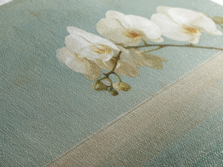 White Orchid on Warm Stone Background Framed Canvas Print, Bathroom Art, Poster, Bathroom Decor, Oil Painting, Spa, BAT-3x2-8