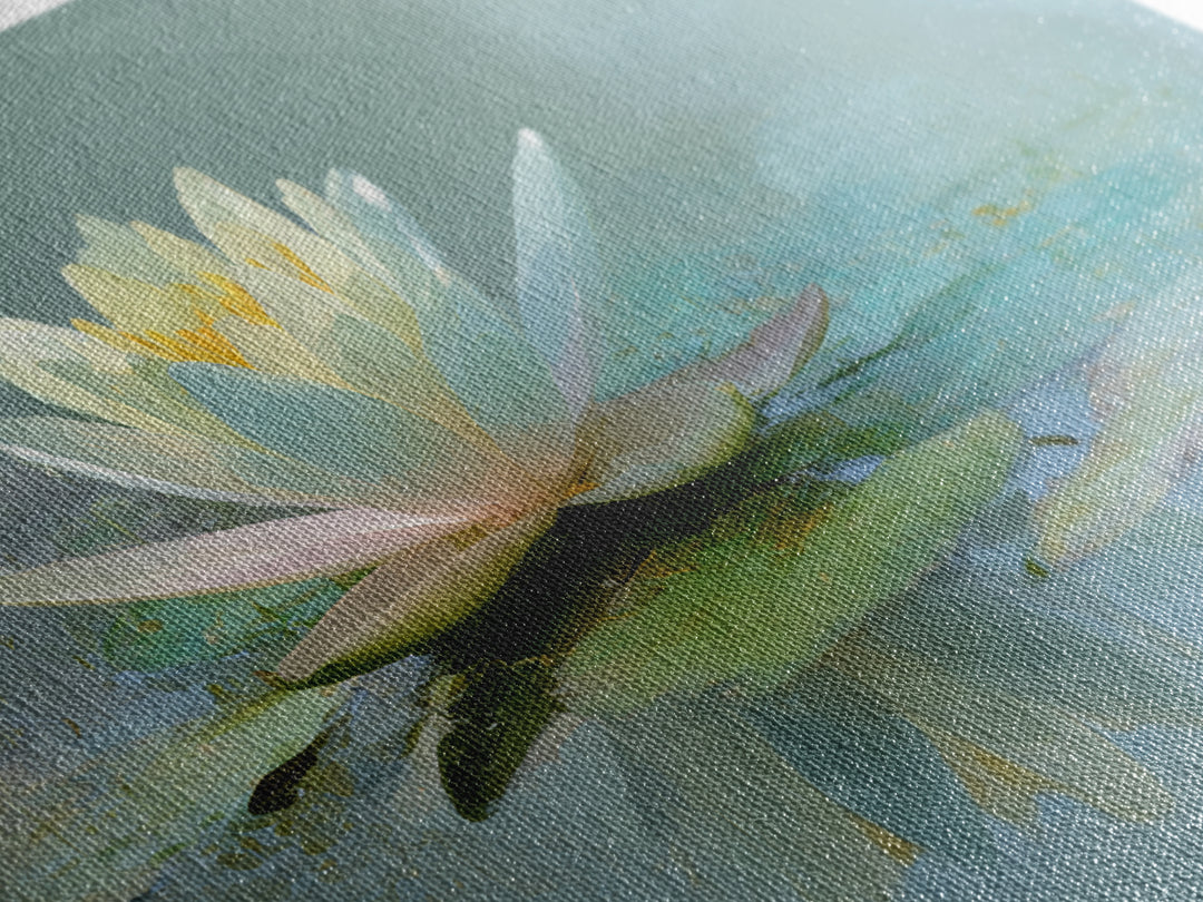 Lotus Flower Floating on Calm Water Framed Canvas Print, Bathroom Art, Trendy Wall Art, Bathroom Decor, Watercolor Art, Spa, BAT-3x2-96