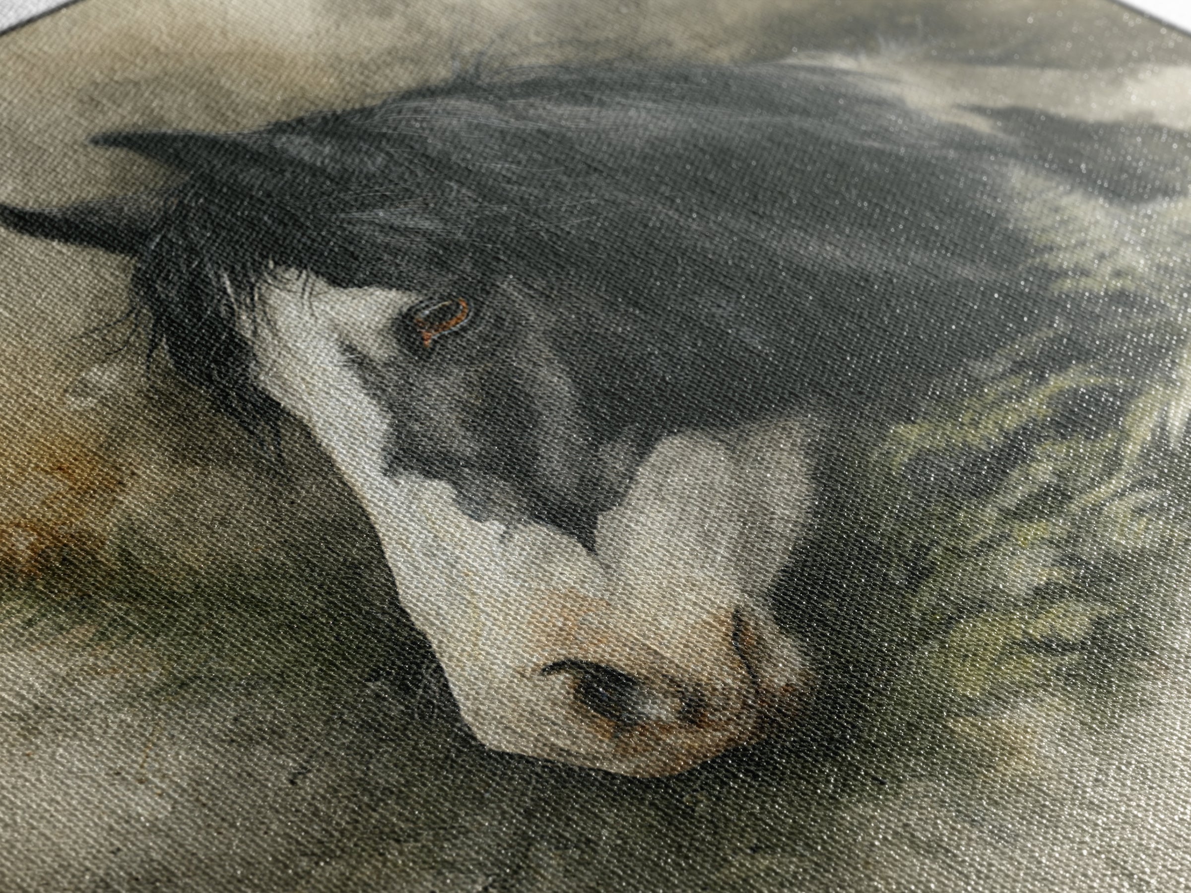 Black and White Wild Horse Portrait Framed Canvas Print, Black and White Art, Textured Painting, Living Room Decor, Monochrome, BAW-1x1-29