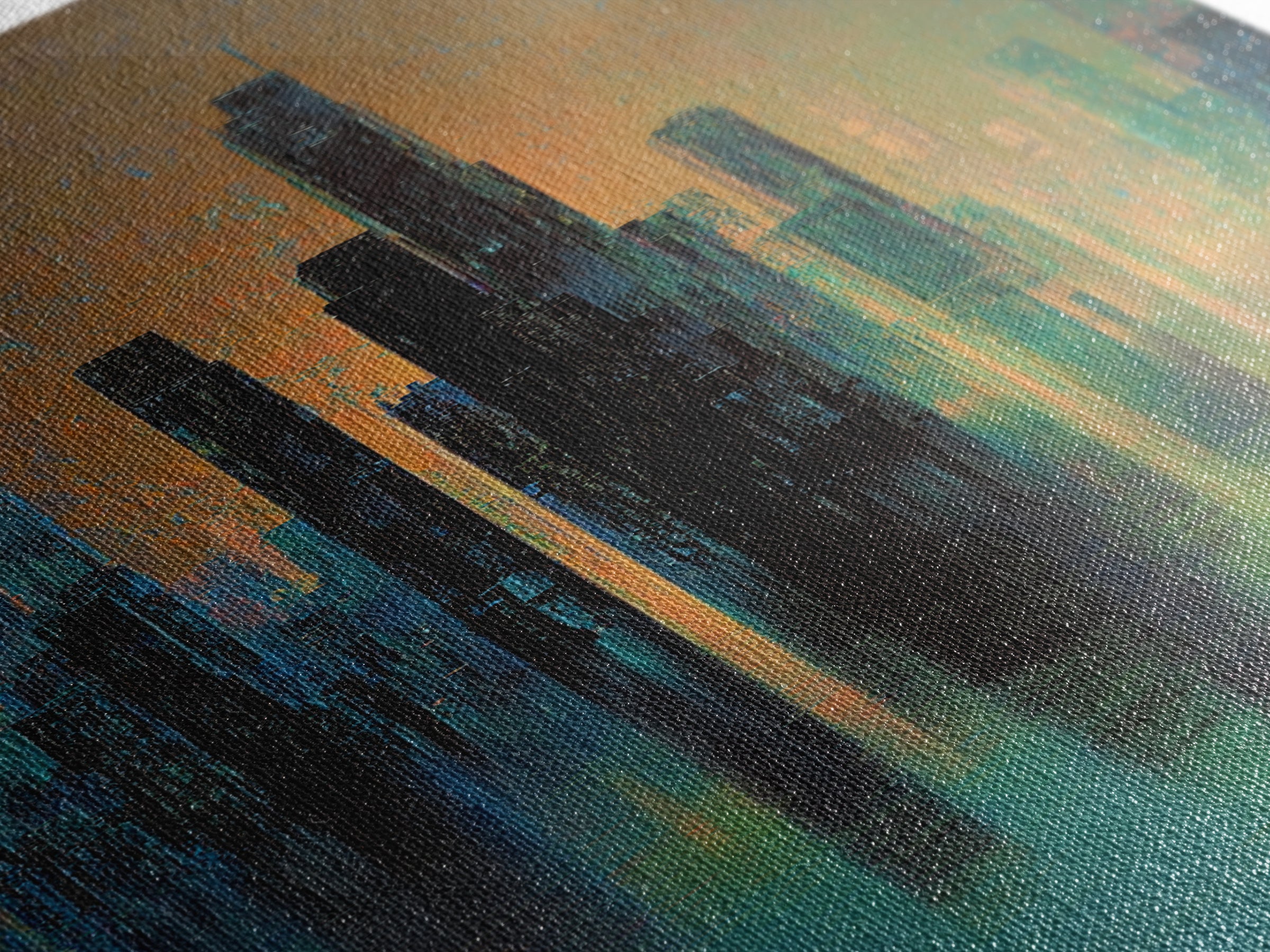 Monochrome City Skyline Reflected Canvas Print, Black and White Art, Living Room Decor, Abstract Art, Monochrome, BAW-1x3-23