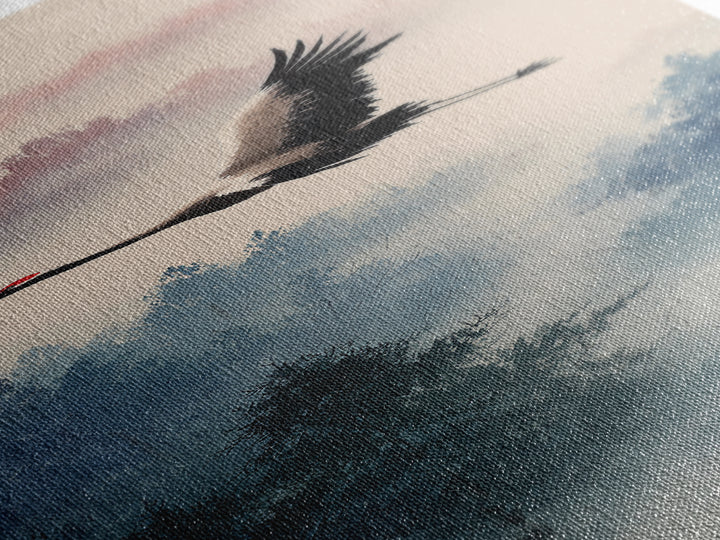Black Ink Crane Flying Across Empty Sky Canvas Print, Black and White Art, Printable, Living Room Decor, Fine Art, Monochrome, BAW-1x3-25