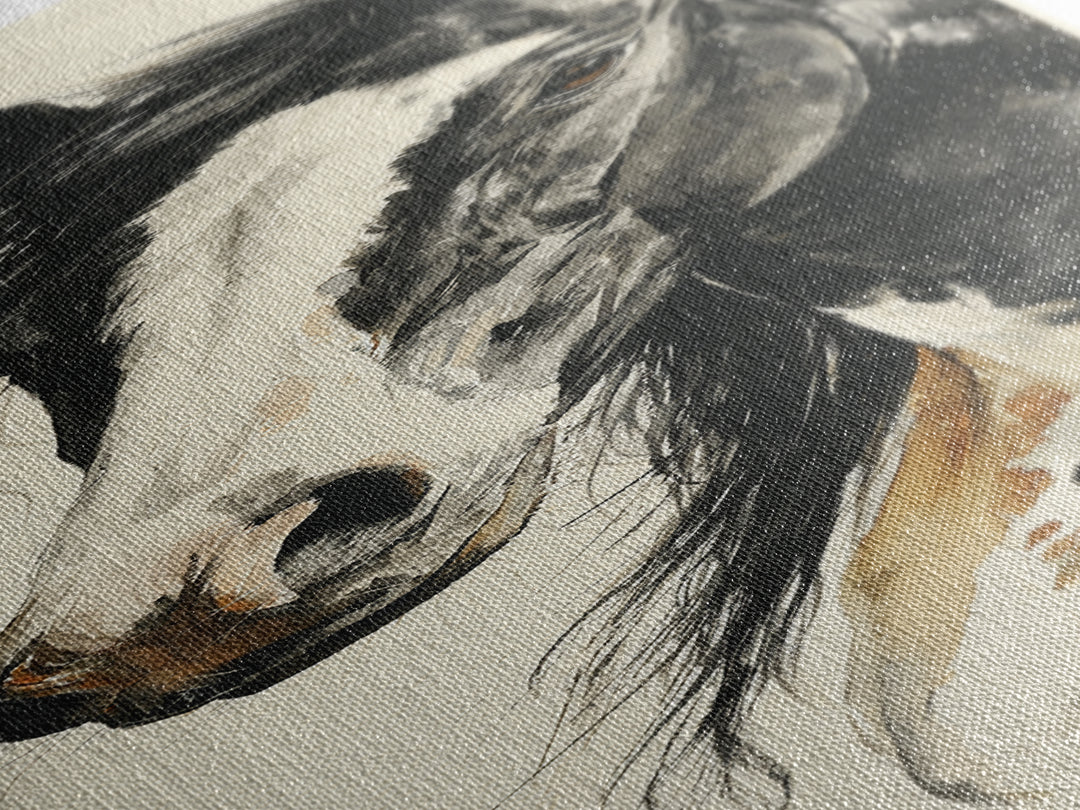 Black and White Wild Horse Portrait Canvas Print, Black and White Art, Cabin Decor, Living Room Decor, Fine Art, Monochrome, BAW-1x3-89