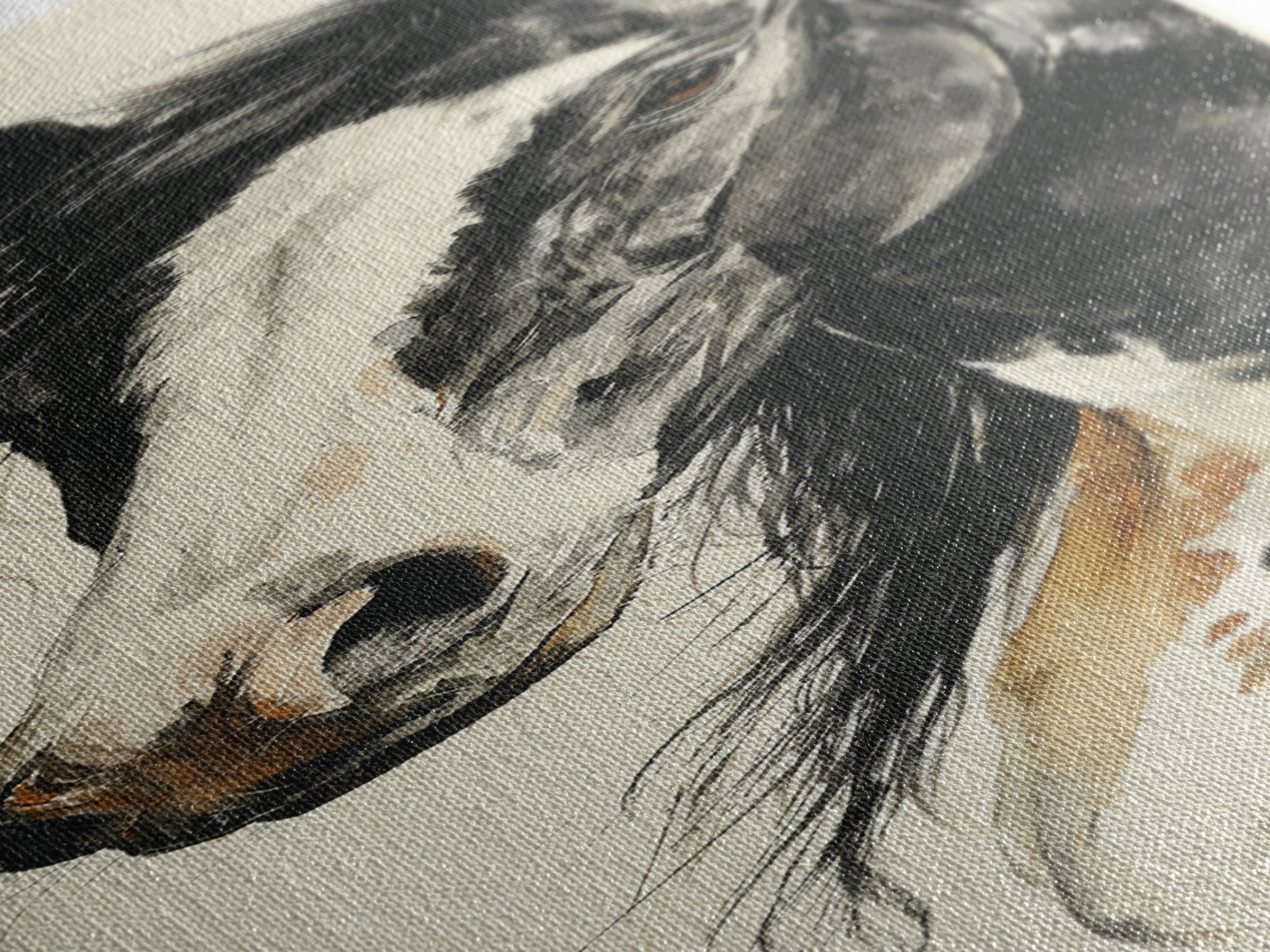 Black and White Wild Horse Portrait Canvas Print, Black and White Art, Cabin Decor, Living Room Decor, Fine Art, Monochrome, BAW-1x3-89