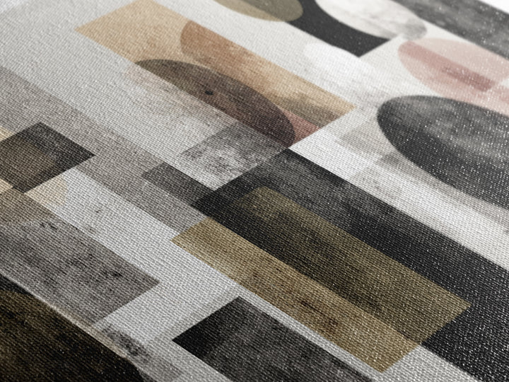 Geometric Bauhaus Grayscale Shapes Framed Canvas Print, Black and White Art, Luxury Decor, Living Room Decor, Abstract Art, BAW-2x1-14