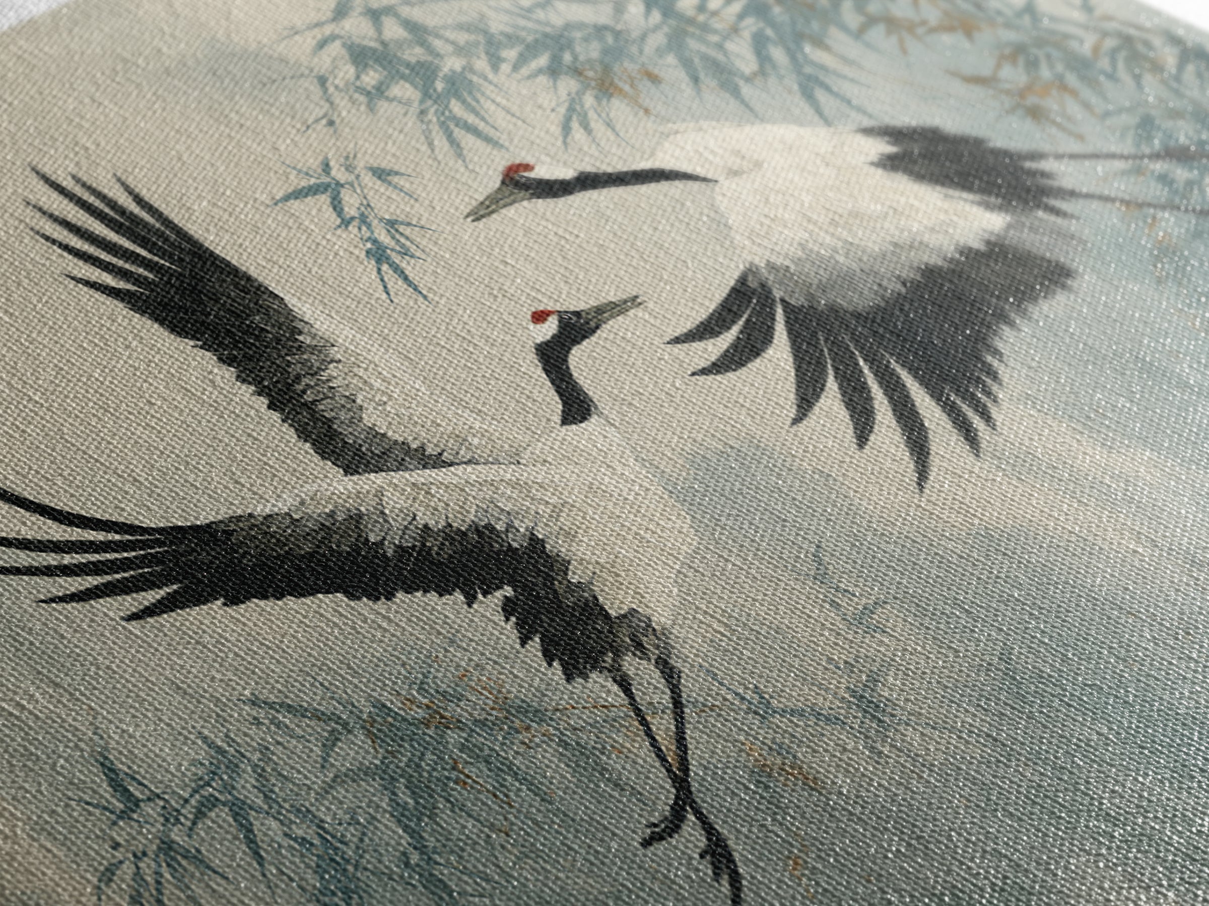 Black Ink Crane Flying Across Empty Sky Canvas Print, Black and White Art, Printable, Living Room Decor, Fine Art, Monochrome, BAW-2x1-57