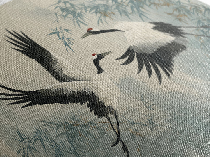 Black Ink Crane Flying Across Empty Sky Canvas Print, Black and White Art, Printable, Living Room Decor, Fine Art, Monochrome, BAW-2x1-57