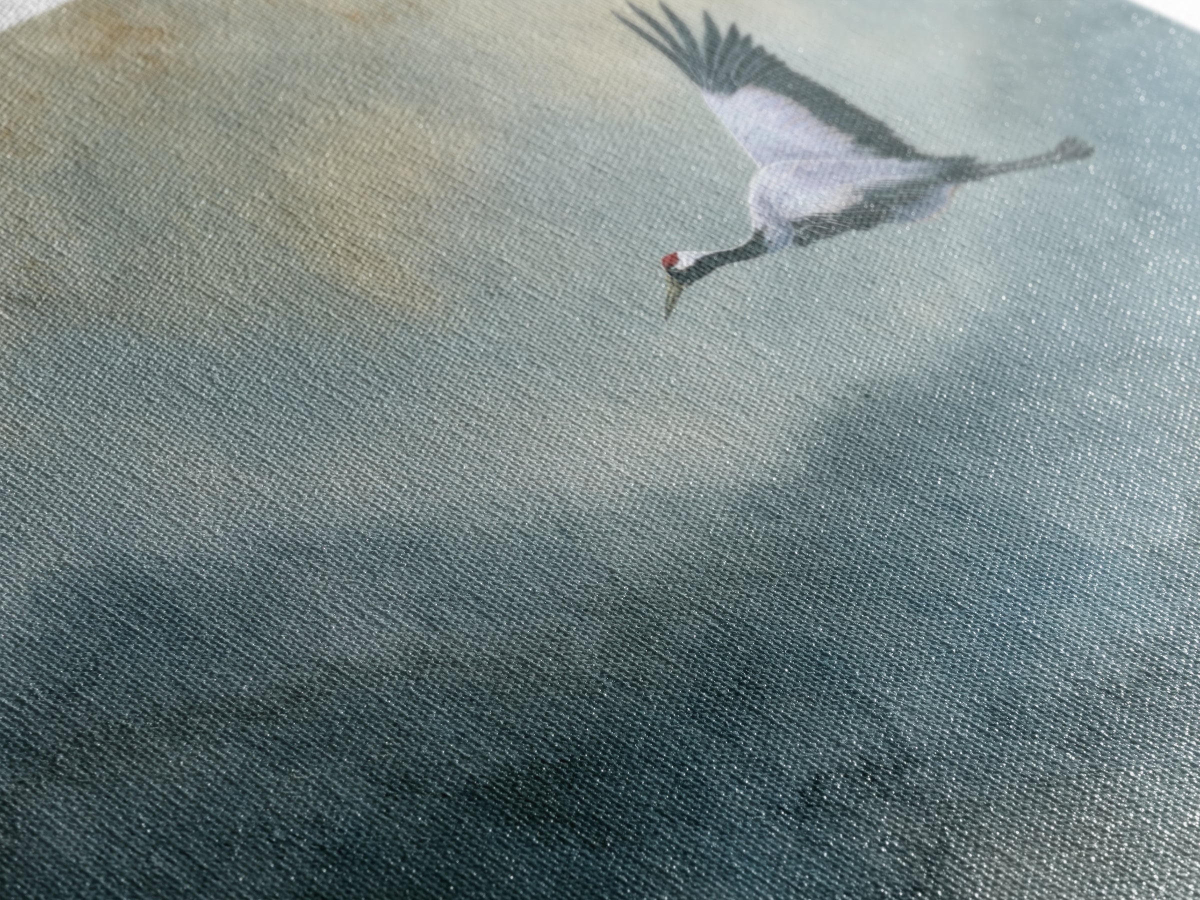 Black Ink Crane Flying Across Empty Sky Canvas Print, Black and White Art, Abstract Art, Living Room Decor, Monochrome, BAW-2x1-81