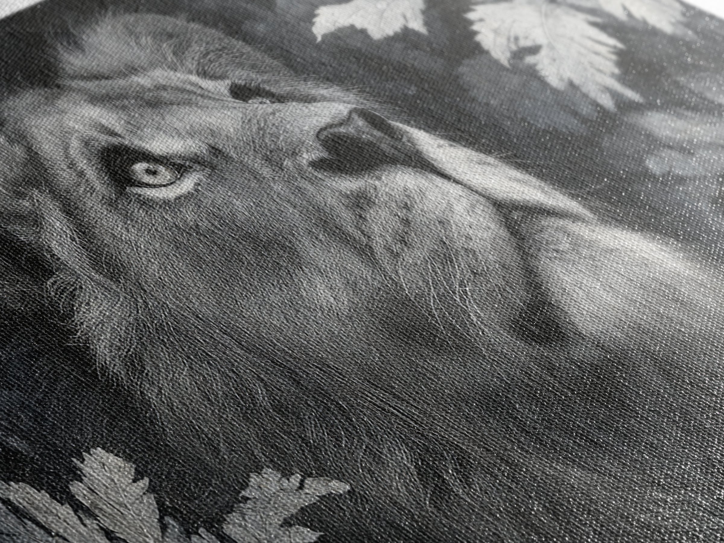 Dramatic Black and White Lion Portrait Framed Canvas Print, Black and White Art, Wood Wall Art, Living Room Decor, Monochrome, BAW-2x1-85