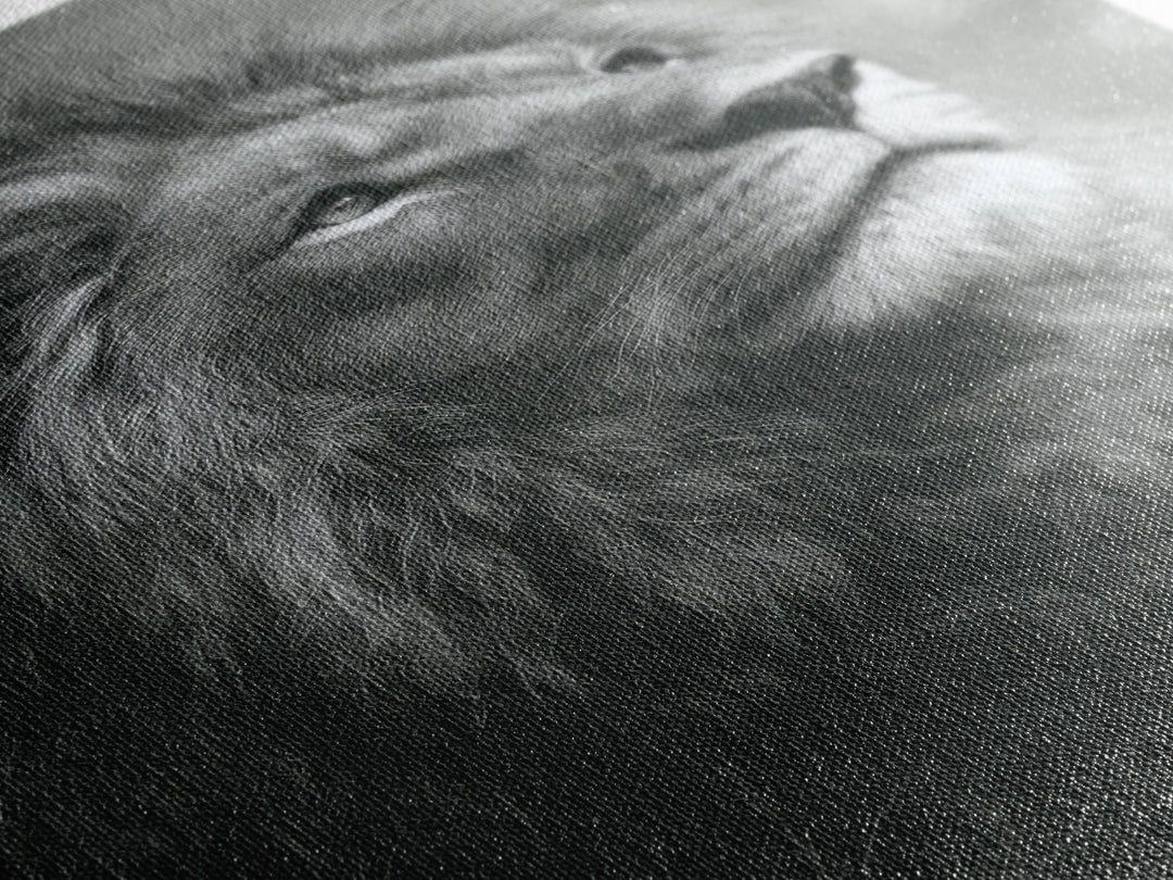 Dramatic Black and White Lion Portrait Framed Canvas Print, Black and White Art, Art Print, Living Room Decor, Monochrome, BAW-2x3-1