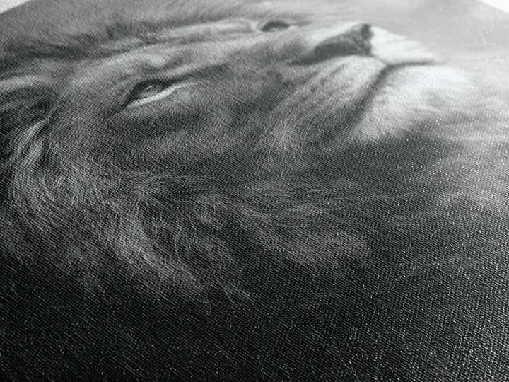Dramatic Black and White Lion Portrait Framed Canvas Print, Black and White Art, Art Print, Living Room Decor, Monochrome, BAW-2x3-1