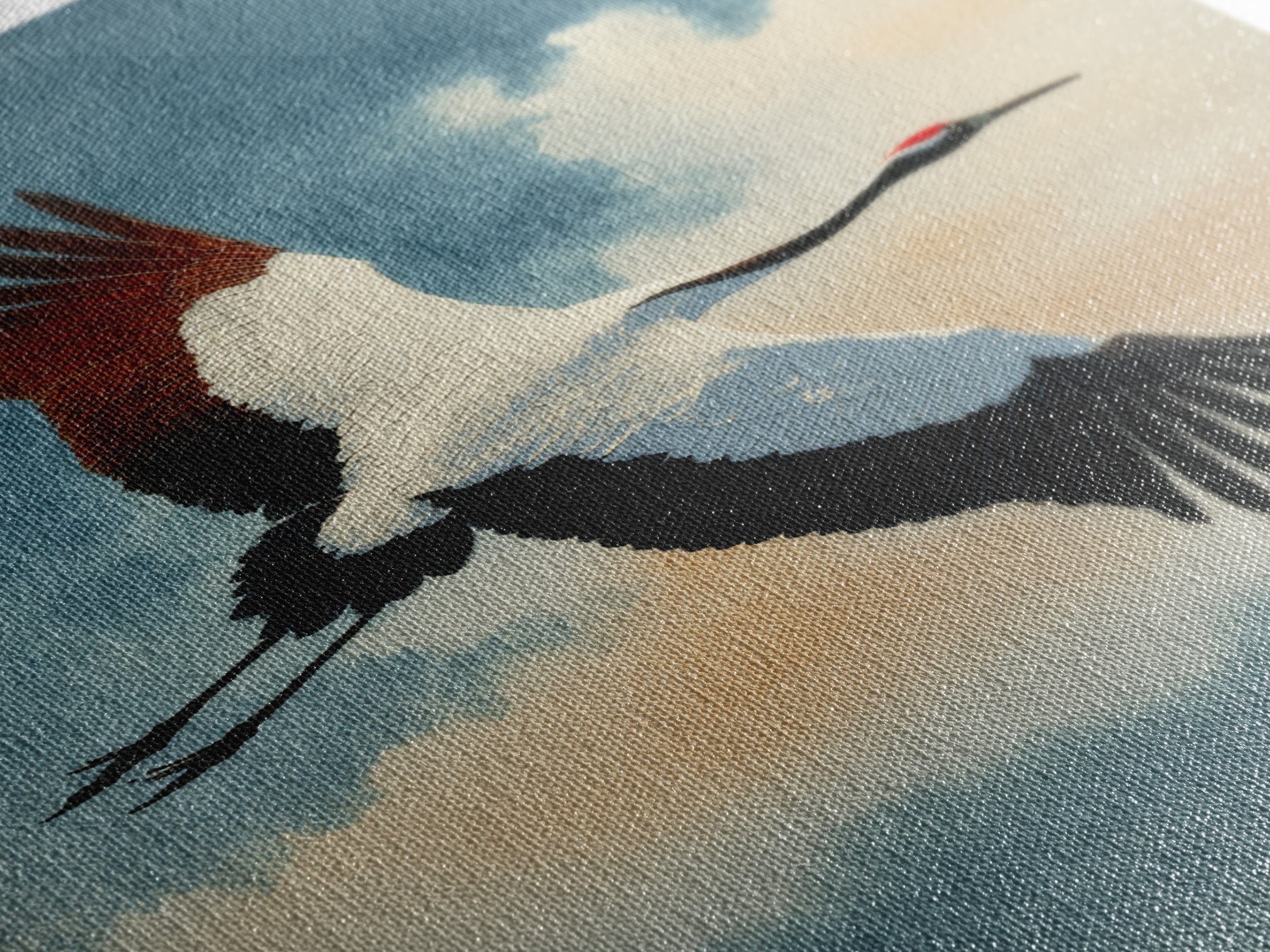 Black Ink Crane Flying Across Empty Sky Canvas Print, Black and White Art, Art Prints, Living Room Decor, Monochrome, BAW-2x3-21