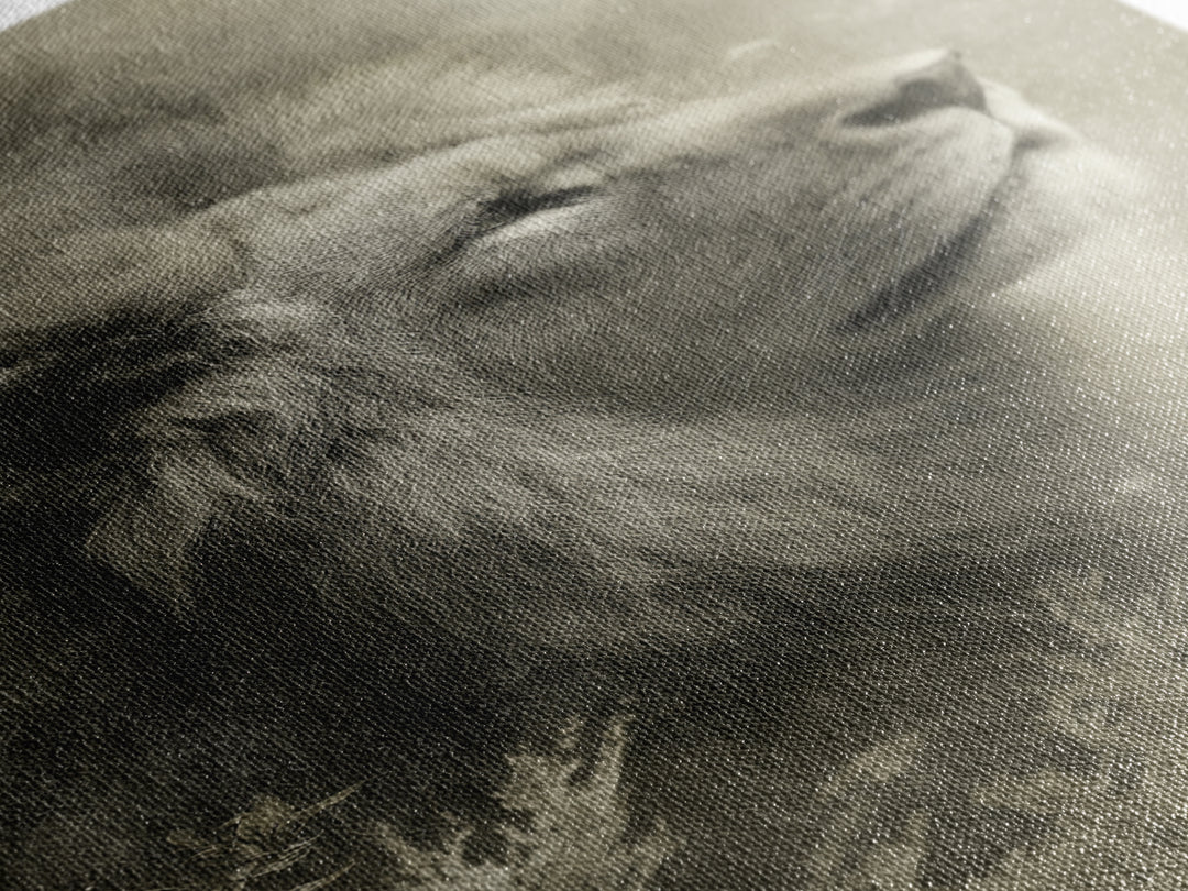 Dramatic Black and White Lion Portrait Framed Canvas Print, Black and White Art, Art Print, Living Room Decor, Monochrome, BAW-2x3-25