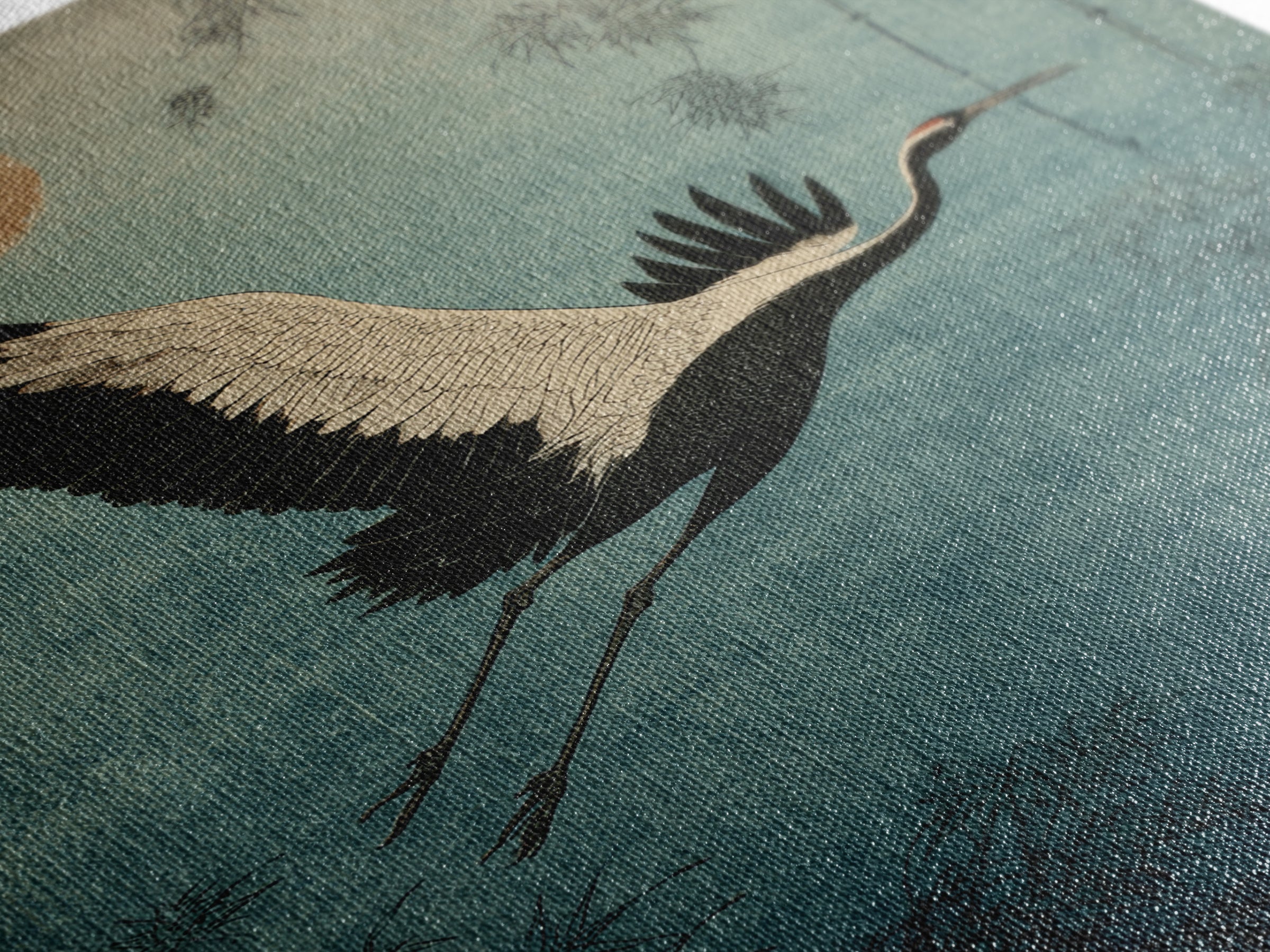 Black Ink Crane Flying Across Empty Sky Canvas Print, Black and White Art, Gothic Decor, Living Room Decor, Monochrome, BAW-2x3-45