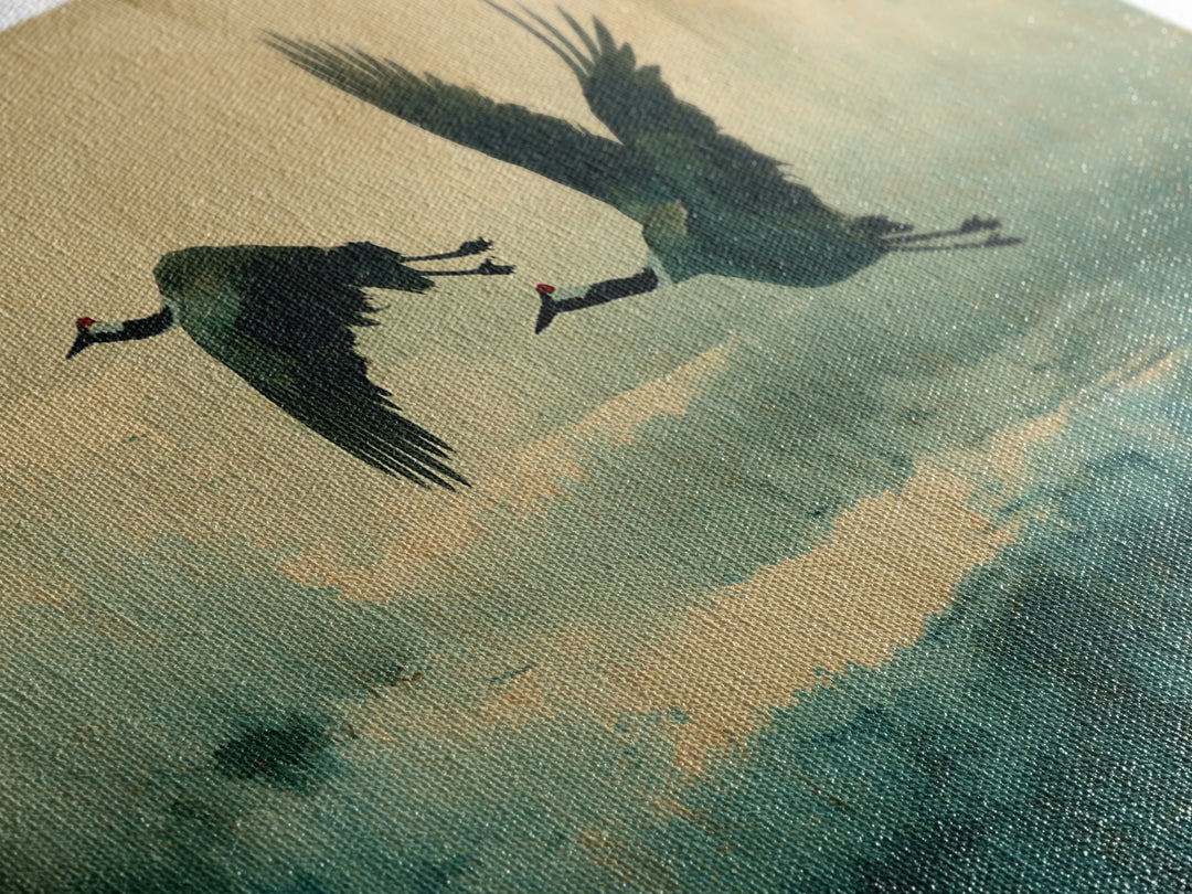 Black Ink Crane Flying Across Empty Sky Canvas Print, Black and White Art, Modern Wall Art, Living Room Decor, Oil Painting, BAW-3x1-29