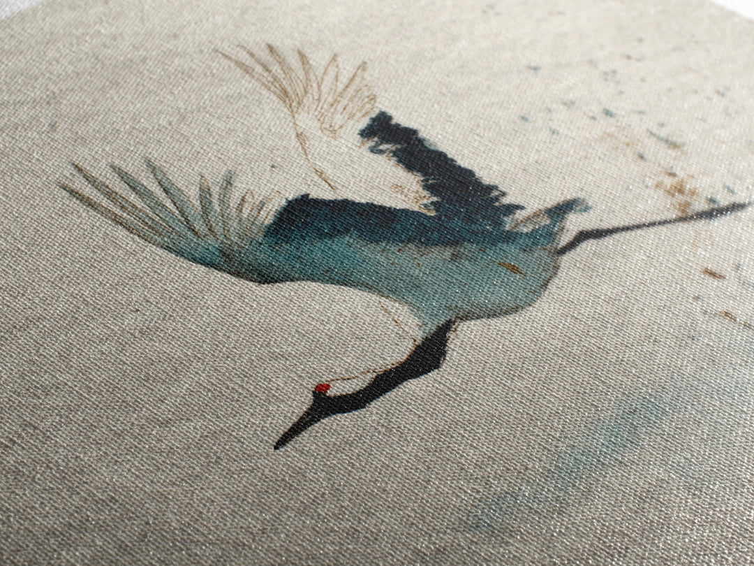 Black Ink Crane Flying Across Empty Sky Canvas Print, Black and White Art, Retro Wall Art, Living Room Decor, Monochrome, BAW-3x2-17