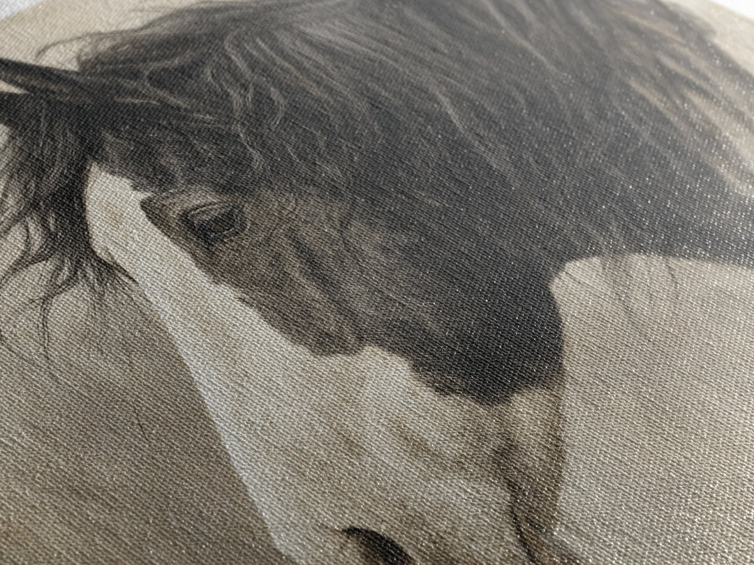 Black and White Wild Horse Portrait Canvas Print, Black and White Art, Cabin Decor, Living Room Decor, Fine Art, Monochrome, BAW-3x2-33